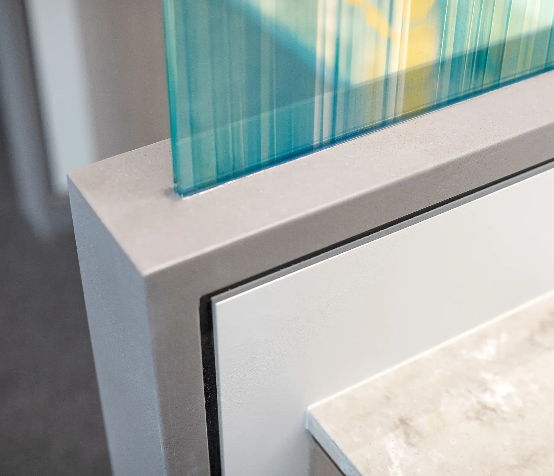 Detail of Divider Panel featuring the artwork "Opaline Blue Panorama"