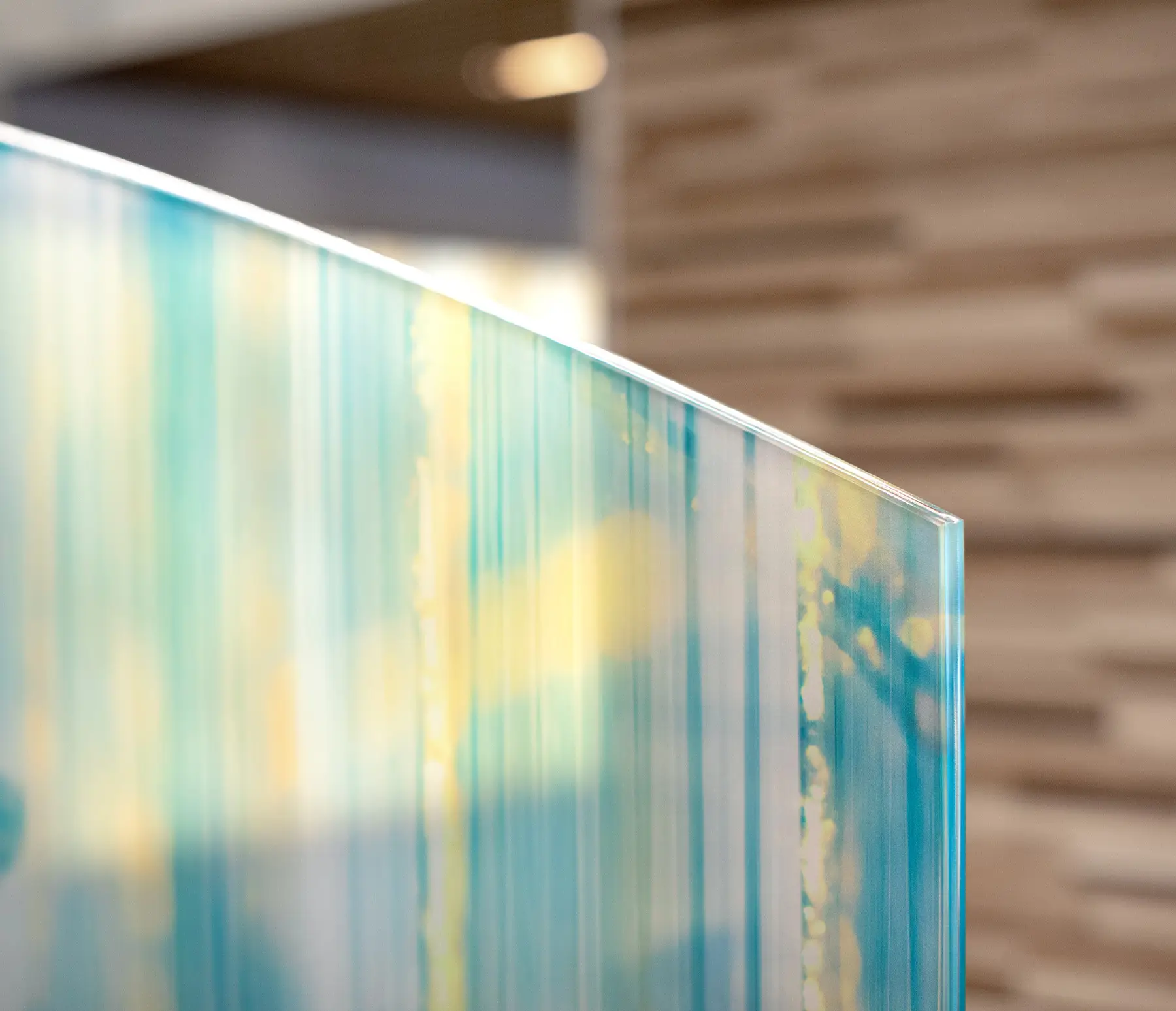 Detail of Divider Panel featuring the artwork "Opaline Blue Panorama"