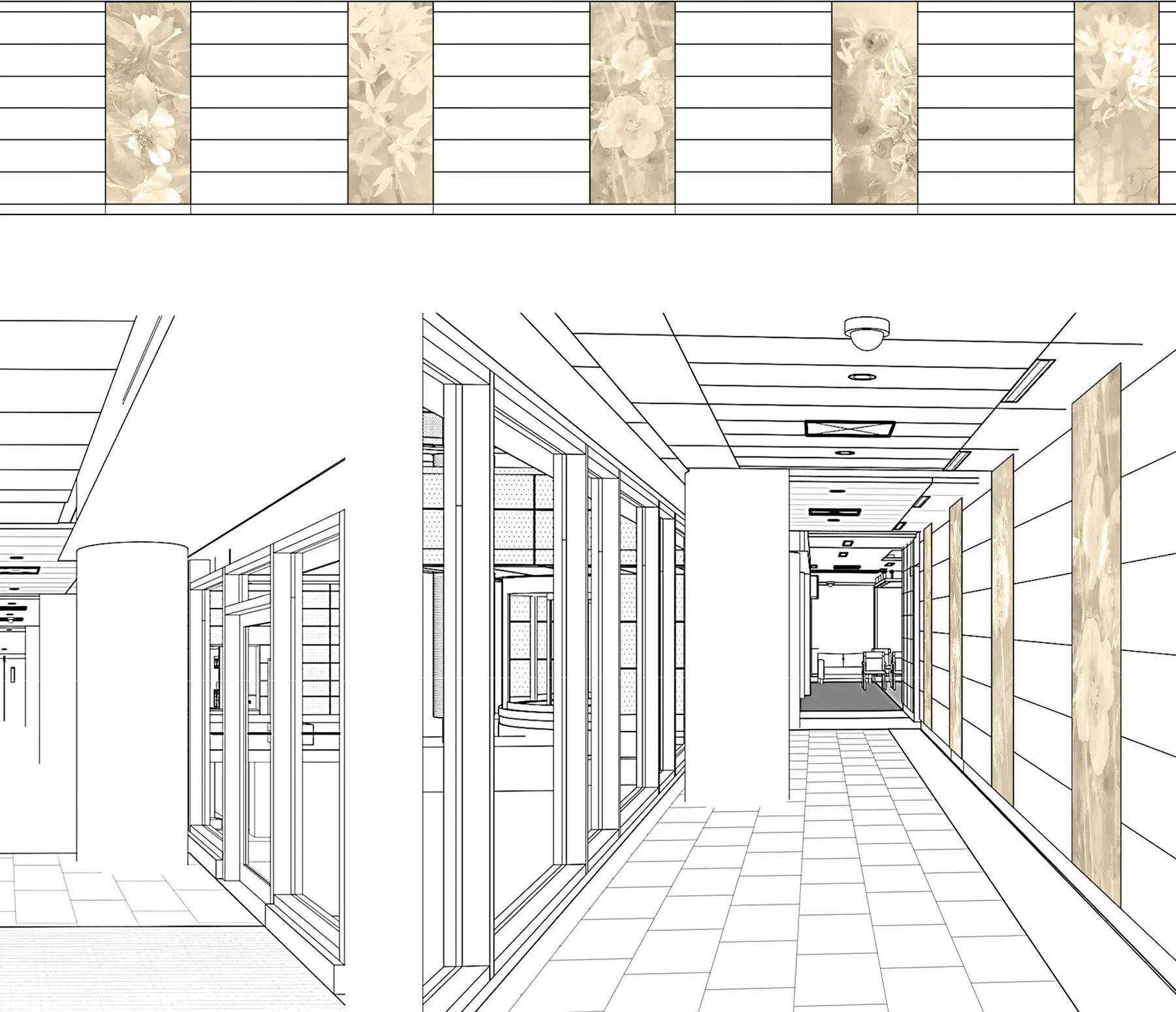 Deatil of drawing for Art on the Wall in corridor
