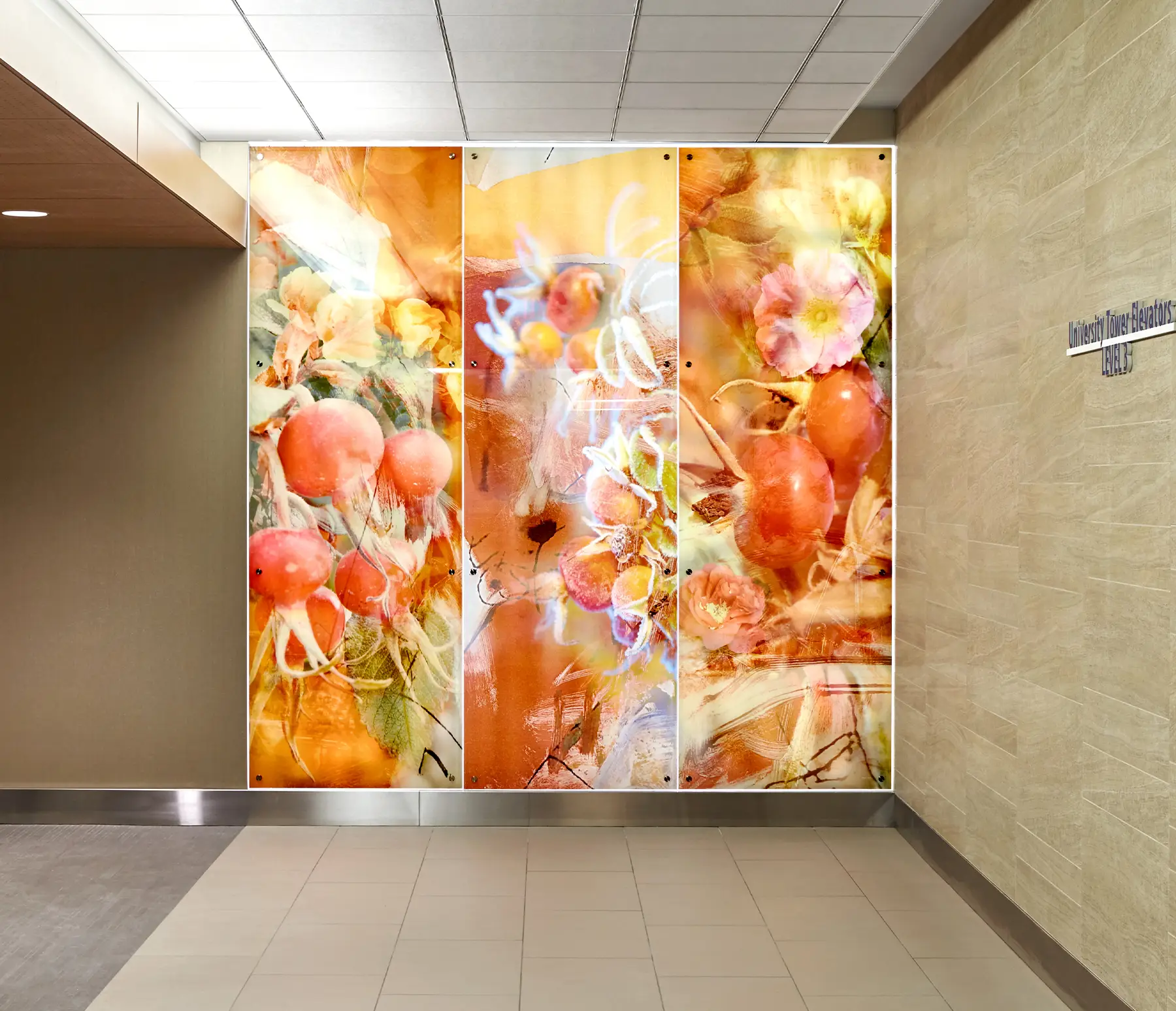 Backlit Art panels featuring the artwork "Rosehip"