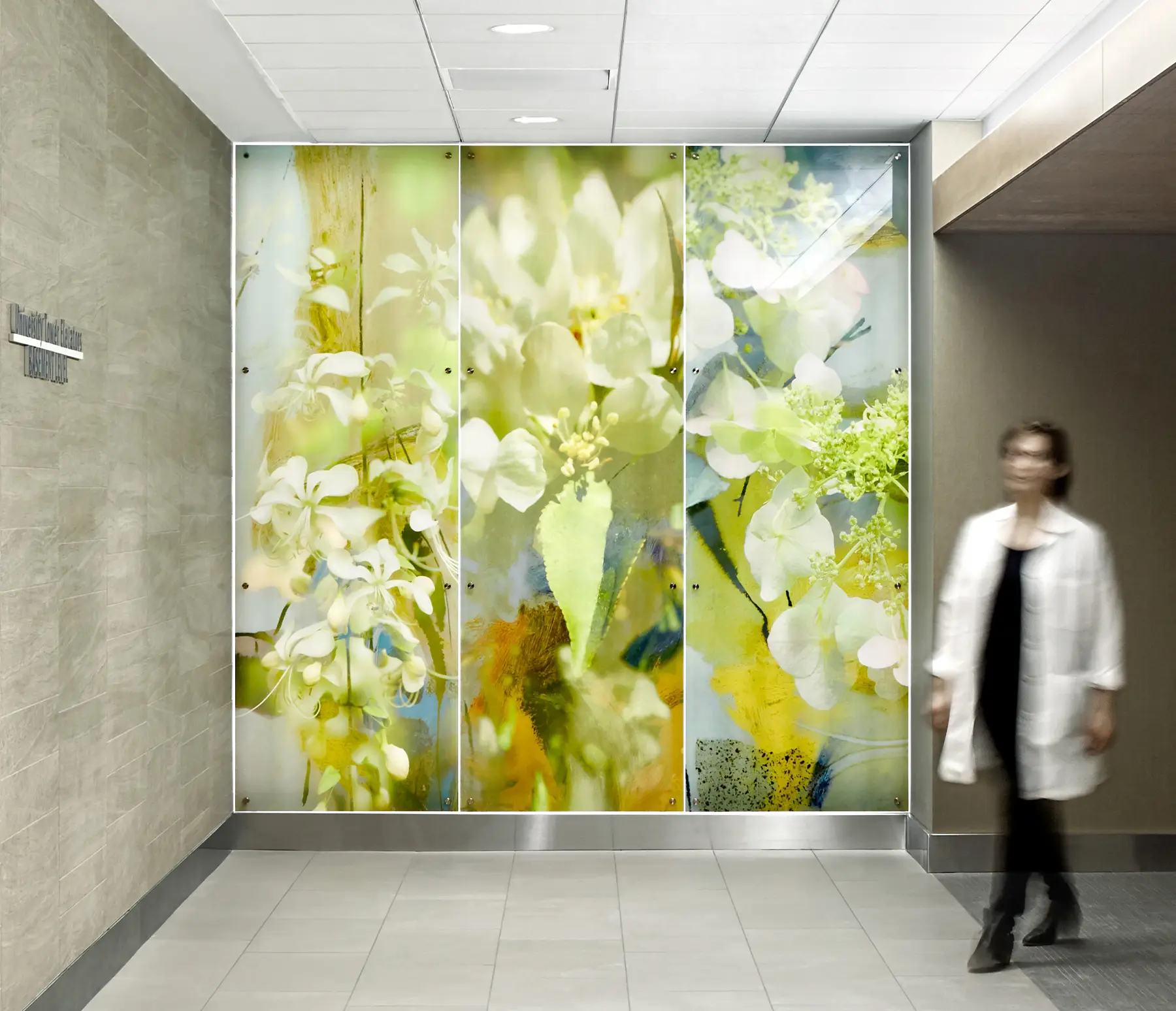 Backlit Art in elevator lobby