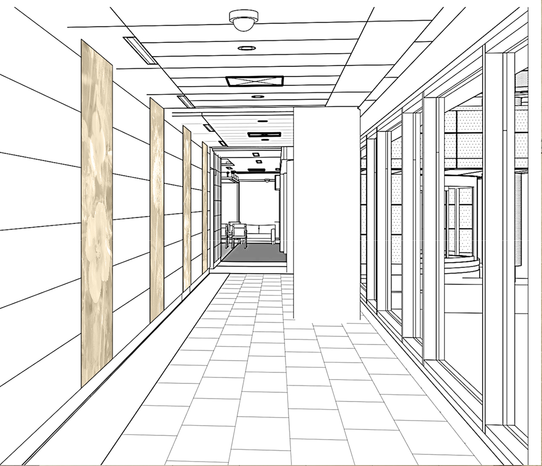 Detail of drawing for Art on the Wall in corridor